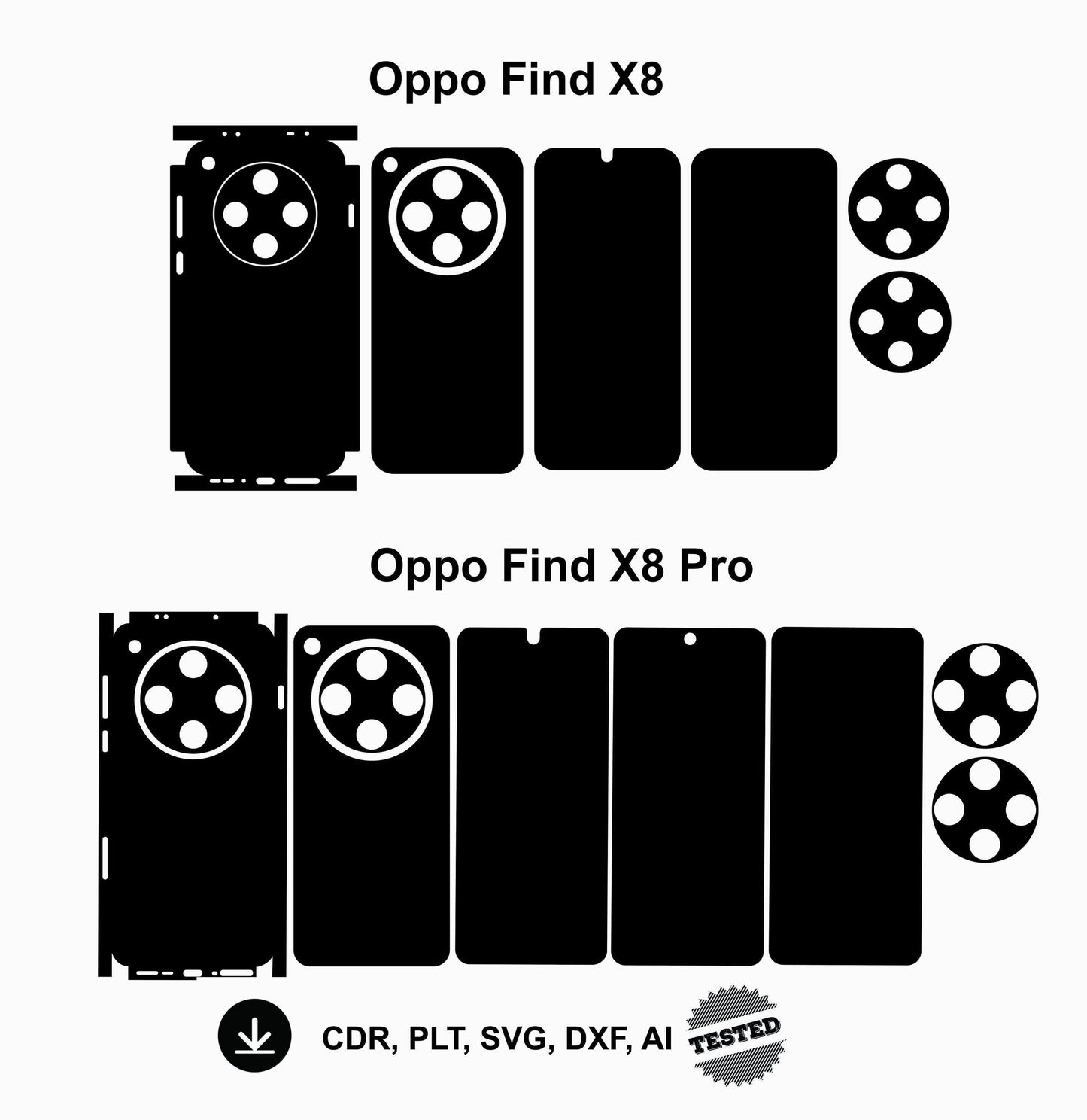 Oppo Find X8 & X8 Pro Skin Template: Custom Phone Wrap (SVG DXF AI)