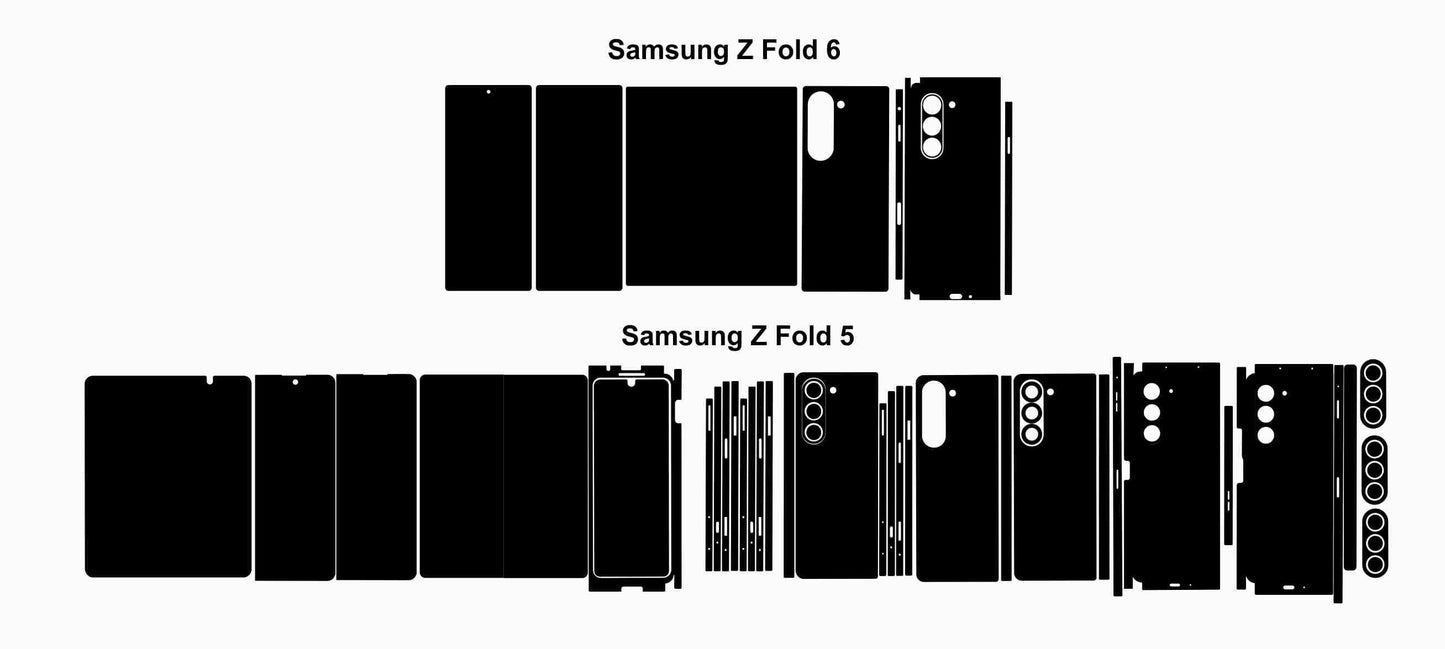 Galaxy Z Fold 5 & 6 Skin Template Vectors: Custom Phone Decal Cut Files