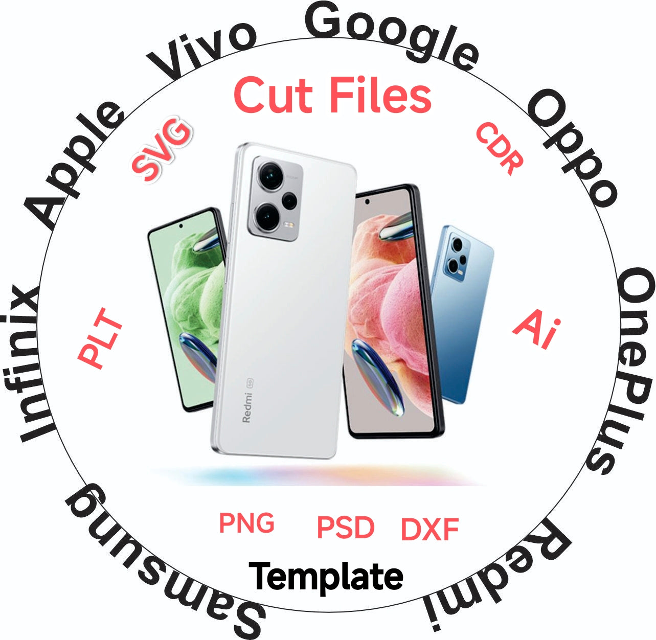 Bundle Pack Samsung Xiaomi Redmi Oppo Vivo Oneplus Google Apple Infinix Tecno Skin Vector Template Cut Files